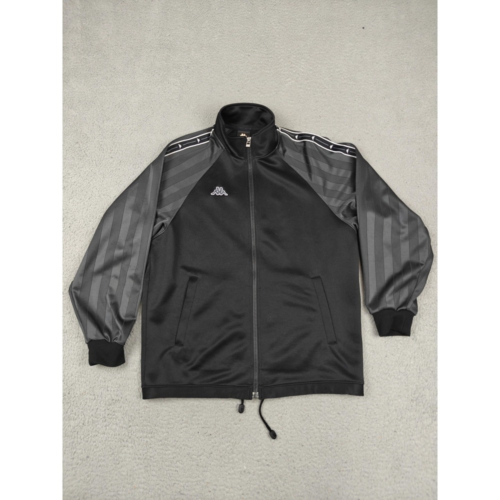 Kappa Track Jacket‎ Mens Small Black Gray Full Zip Stand Collar Logo Colorblock
